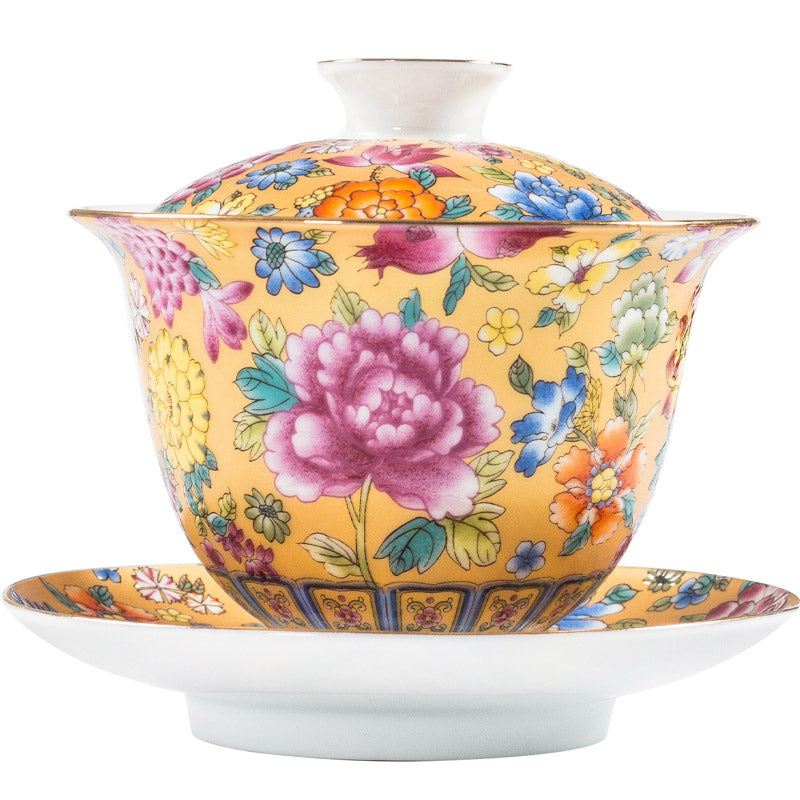 Buddha Stones Kwiaty Piwonii Ceramiczny Gaiwan Sancai Filiżanka Kung Fu Filiżanka I Spodek Z Pokrywką