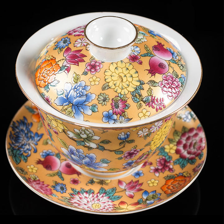 Buddha Stones Kwiaty Piwonii Ceramiczny Gaiwan Sancai Filiżanka Kung Fu Filiżanka I Spodek Z Pokrywką