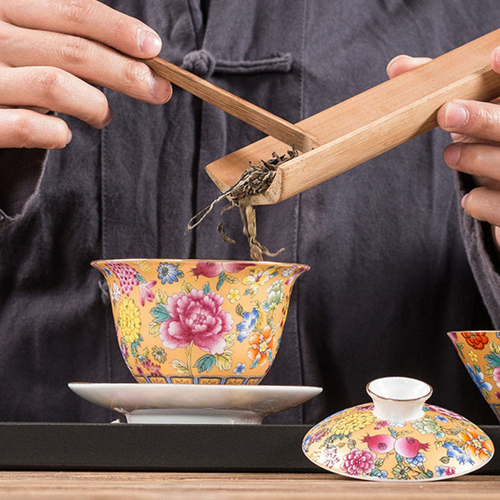 Buddha Stones Kwiaty Piwonii Ceramiczny Gaiwan Sancai Filiżanka Kung Fu Filiżanka I Spodek Z Pokrywką