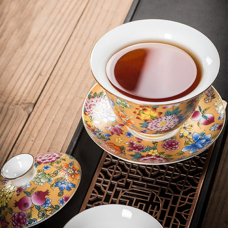 Buddha Stones Kwiaty Piwonii Ceramiczny Gaiwan Sancai Filiżanka Kung Fu Filiżanka I Spodek Z Pokrywką