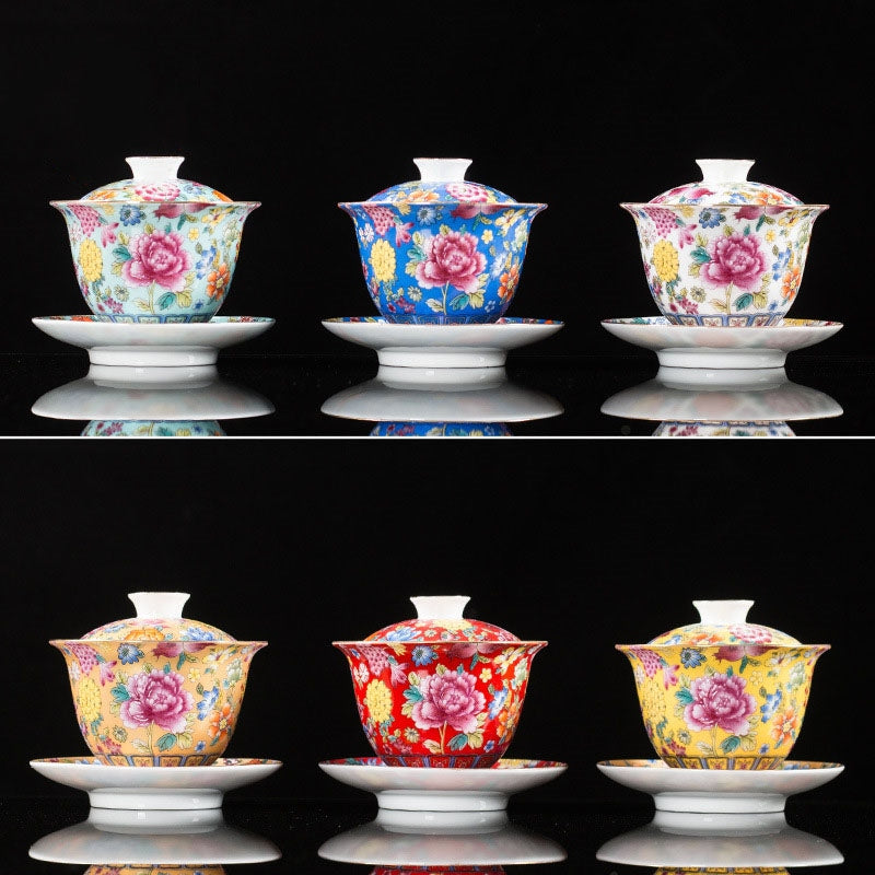 Buddha Stones Kwiaty Piwonii Ceramiczny Gaiwan Sancai Filiżanka Kung Fu Filiżanka I Spodek Z Pokrywką