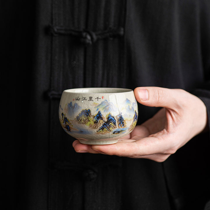 Buddha Stones Panorama Rzek i Gór Ceramiczny Filiżanka Kung Fu Filiżanka 150ml