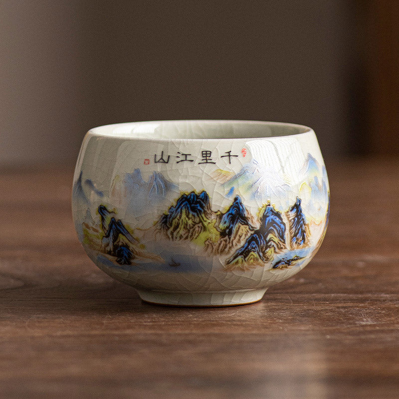 Buddha Stones Panorama Rzek i Gór Ceramiczny Filiżanka Kung Fu Filiżanka 150ml