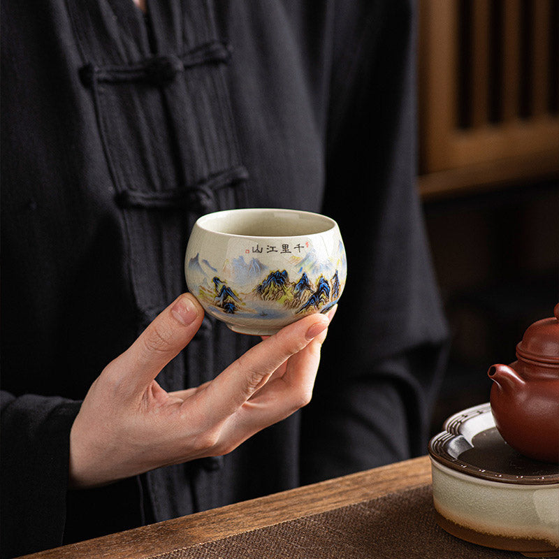 Buddha Stones Panorama Rzek i Gór Ceramiczny Filiżanka Kung Fu Filiżanka 150ml