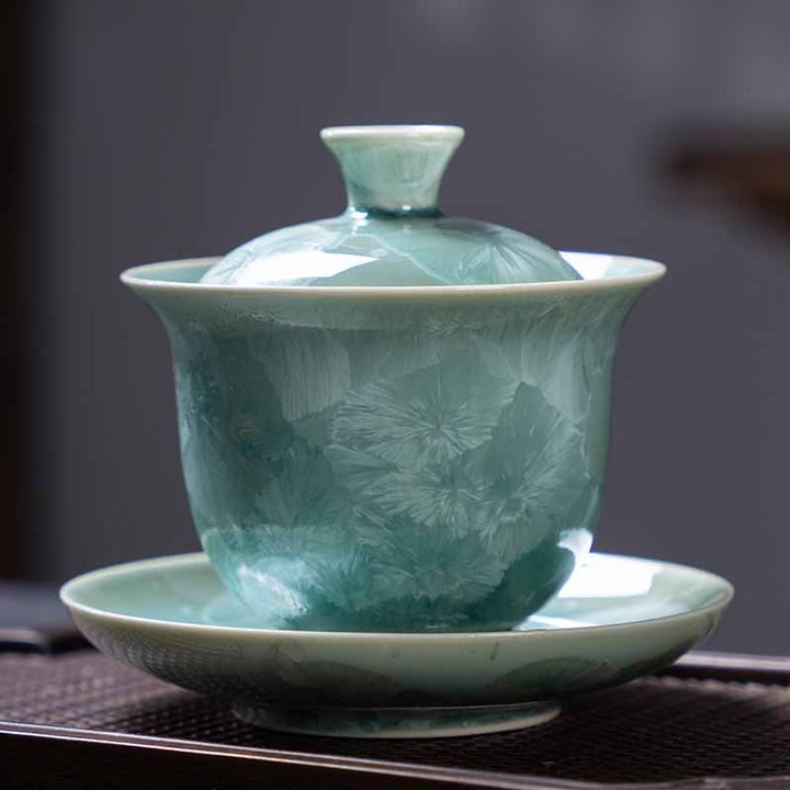 Buddha Stones Tradycyjny Szkliwo Ceramiczny Gaiwan Sancai Filiżanka Kung Fu Filiżanka I Spodek Z Pokrywką 180 ml