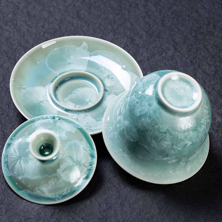 Buddha Stones Tradycyjny Szkliwo Ceramiczny Gaiwan Sancai Filiżanka Kung Fu Filiżanka I Spodek Z Pokrywką 180 ml