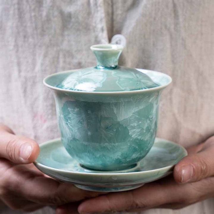 Buddha Stones Tradycyjny Szkliwo Ceramiczny Gaiwan Sancai Filiżanka Kung Fu Filiżanka I Spodek Z Pokrywką 180 ml