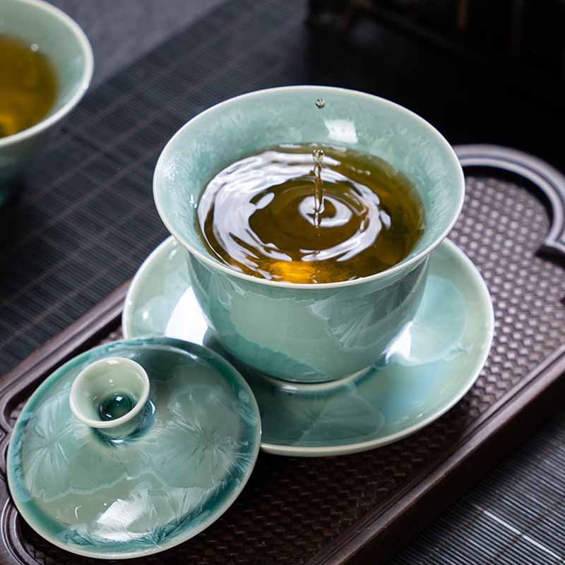 Buddha Stones Tradycyjny Szkliwo Ceramiczny Gaiwan Sancai Filiżanka Kung Fu Filiżanka I Spodek Z Pokrywką 180 ml