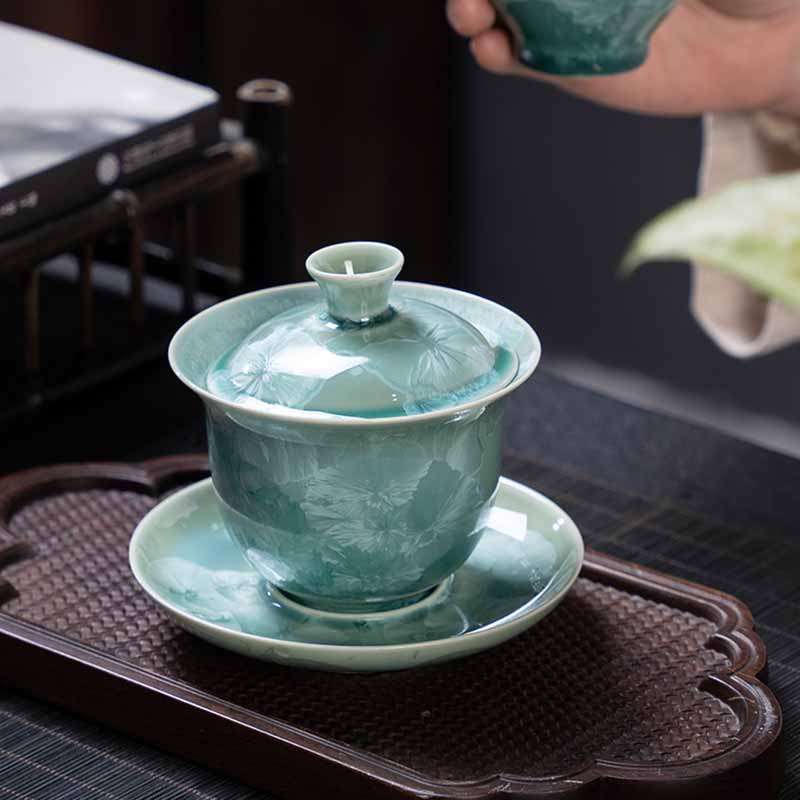 Buddha Stones Tradycyjny Szkliwo Ceramiczny Gaiwan Sancai Filiżanka Kung Fu Filiżanka I Spodek Z Pokrywką 180 ml