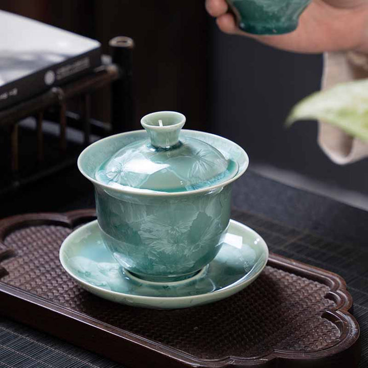 Buddha Stones Tradycyjny Szkliwo Ceramiczny Gaiwan Sancai Filiżanka Kung Fu Filiżanka I Spodek Z Pokrywką 180 ml
