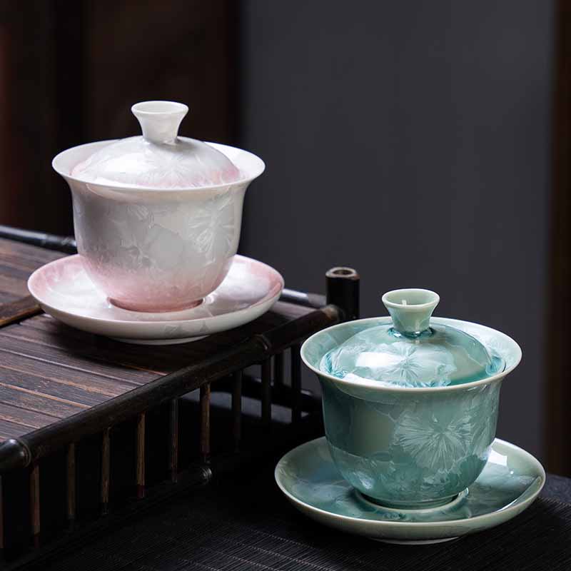 Buddha Stones Tradycyjny Szkliwo Ceramiczny Gaiwan Sancai Filiżanka Kung Fu Filiżanka I Spodek Z Pokrywką 180 ml