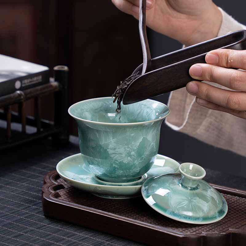 Buddha Stones Tradycyjny Szkliwo Ceramiczny Gaiwan Sancai Filiżanka Kung Fu Filiżanka I Spodek Z Pokrywką 180 ml