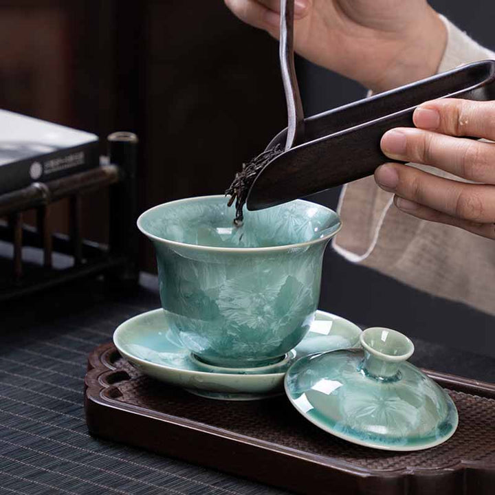 Buddha Stones Tradycyjny Szkliwo Ceramiczny Gaiwan Sancai Filiżanka Kung Fu Filiżanka I Spodek Z Pokrywką 180 ml