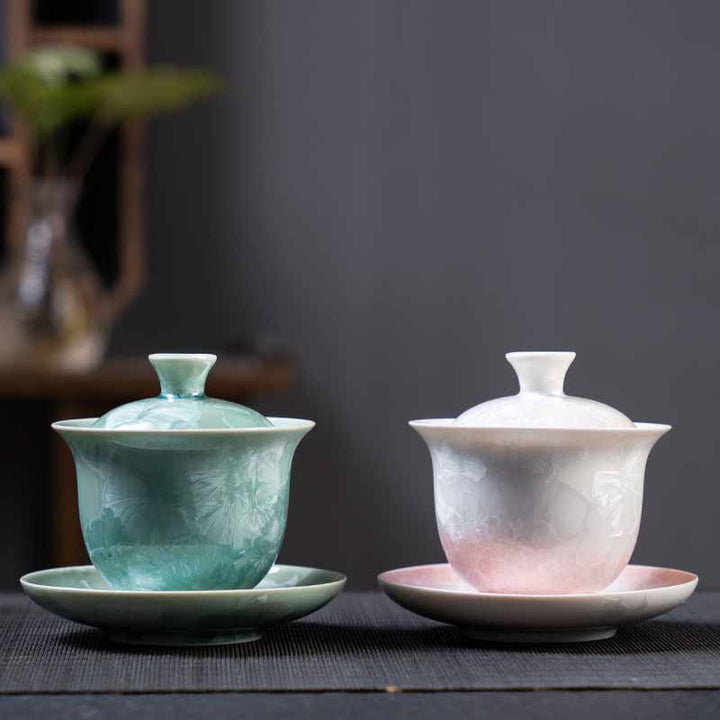 Buddha Stones Tradycyjny Szkliwo Ceramiczny Gaiwan Sancai Filiżanka Kung Fu Filiżanka I Spodek Z Pokrywką 180 ml