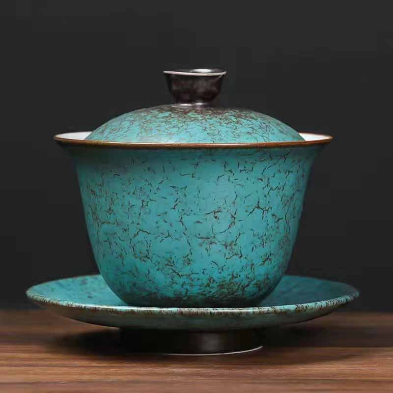 Buddha Stones Tradycyjna Sosna Zielona Ceramiczna Gaiwan Sancai Filiżanka Do Herbaty Kung Fu Filiżanka Do Herbaty I Spodek Z Pokrywką
