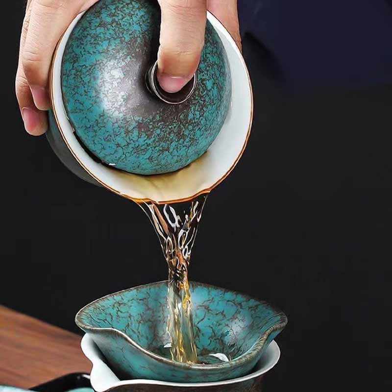 Buddha Stones Tradycyjna Sosna Zielona Ceramiczna Gaiwan Sancai Filiżanka Do Herbaty Kung Fu Filiżanka Do Herbaty I Spodek Z Pokrywką