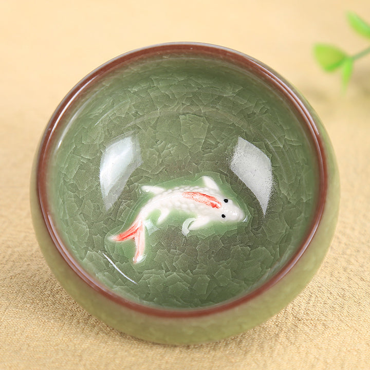 Buddha Stones Śliczna Rybka Koi Ceramiczna Filiżanka Do Herbaty Kung Fu Miska 45ml