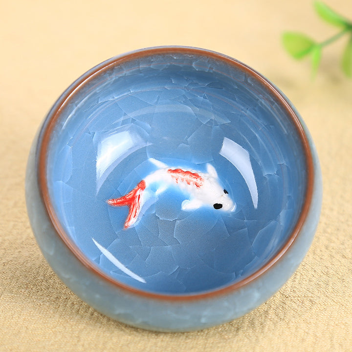 Buddha Stones Śliczna Rybka Koi Ceramiczna Filiżanka Do Herbaty Kung Fu Miska 45ml