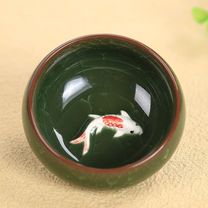 Buddha Stones Śliczna Rybka Koi Ceramiczna Filiżanka Do Herbaty Kung Fu Miska 45ml