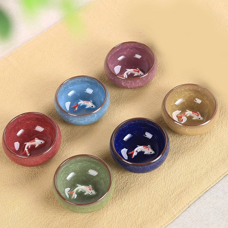 Buddha Stones Śliczna Rybka Koi Ceramiczna Filiżanka Do Herbaty Kung Fu Miska 45ml