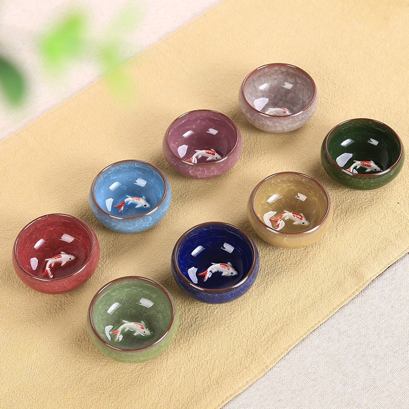 Buddha Stones Śliczna Rybka Koi Ceramiczna Filiżanka Do Herbaty Kung Fu Miska 45ml