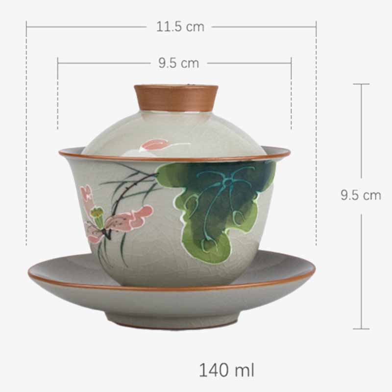 Buddha Stones Lotos Koi Ryba Strąk Liść Ceramiczny Gaiwan Sancai Filiżanka Kung Fu Filiżanka I Spodek Z Pokrywką 140 ml