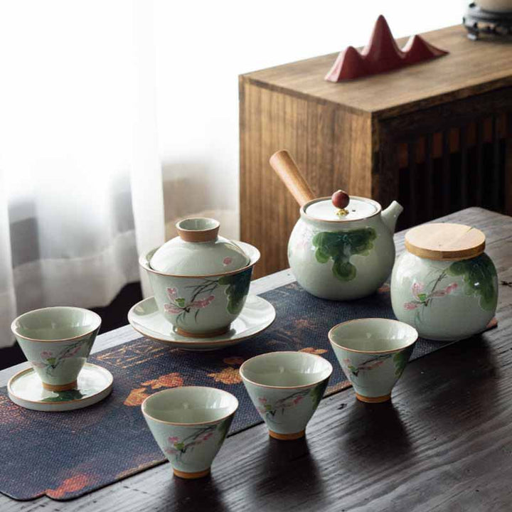Buddha Stones Lotos Koi Ryba Strąk Liść Ceramiczny Gaiwan Sancai Filiżanka Kung Fu Filiżanka I Spodek Z Pokrywką 140 ml