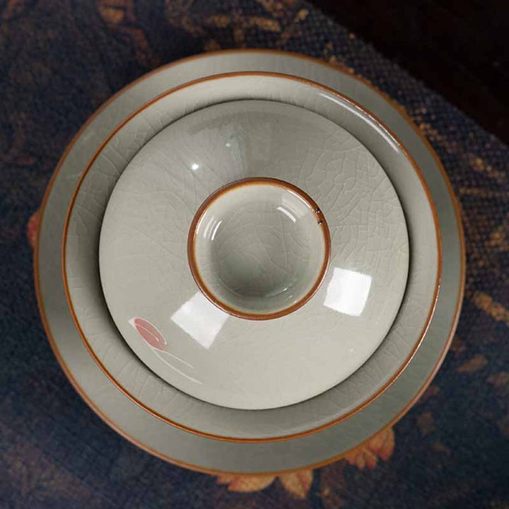 Buddha Stones Lotos Koi Ryba Strąk Liść Ceramiczny Gaiwan Sancai Filiżanka Kung Fu Filiżanka I Spodek Z Pokrywką 140 ml