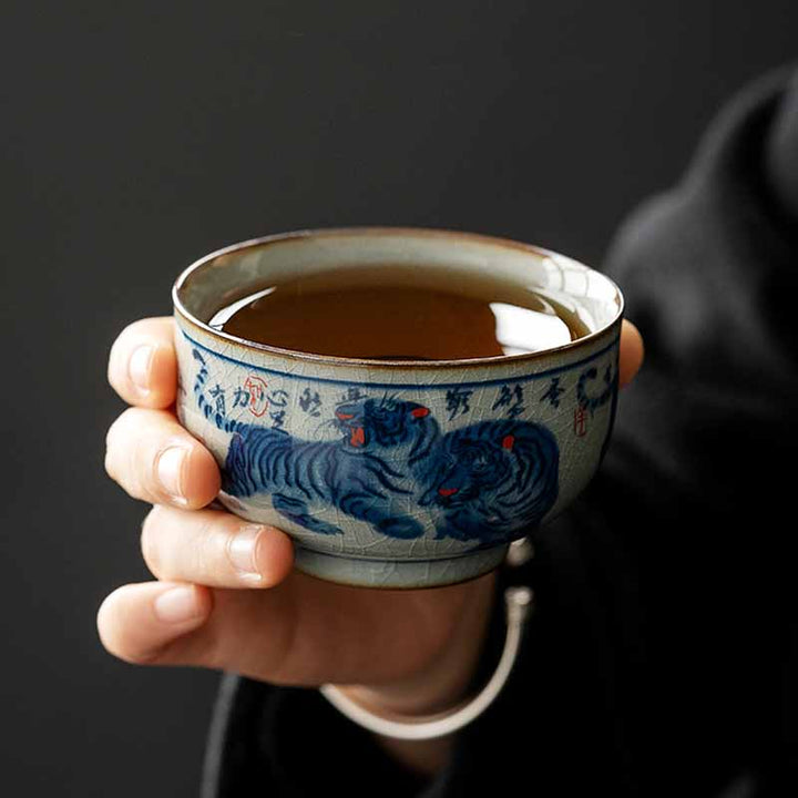 Buddha Stones Jingdezhen Malowane Ręcznie Uroczy Tygrys Ceramiczny Filiżanka Do Herbaty Kung Fu Miska 140 ml