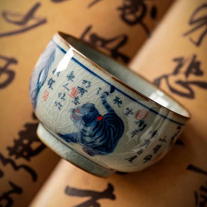 Buddha Stones Jingdezhen Malowane Ręcznie Uroczy Tygrys Ceramiczny Filiżanka Do Herbaty Kung Fu Miska 140 ml