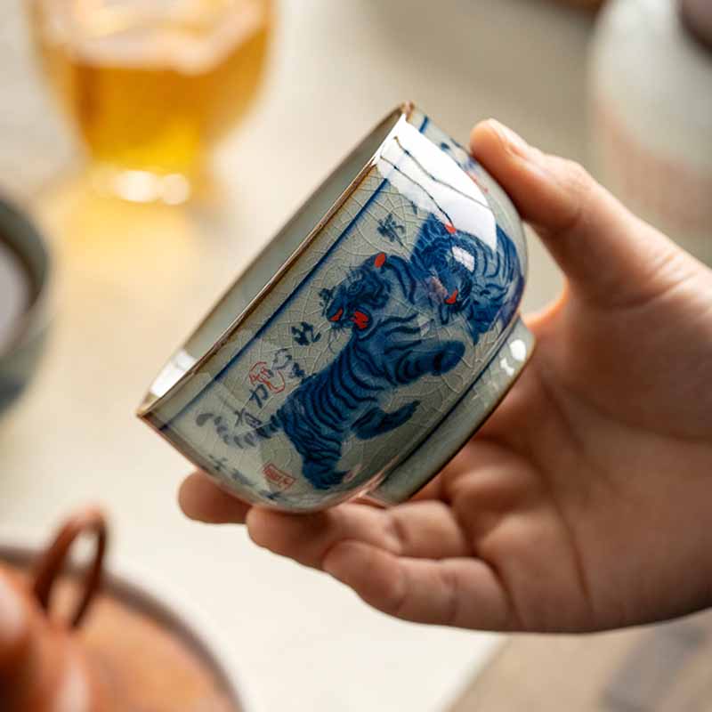 Buddha Stones Jingdezhen Malowane Ręcznie Uroczy Tygrys Ceramiczny Filiżanka Do Herbaty Kung Fu Miska 140 ml