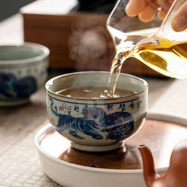Buddha Stones Jingdezhen Malowane Ręcznie Uroczy Tygrys Ceramiczny Filiżanka Do Herbaty Kung Fu Miska 140 ml