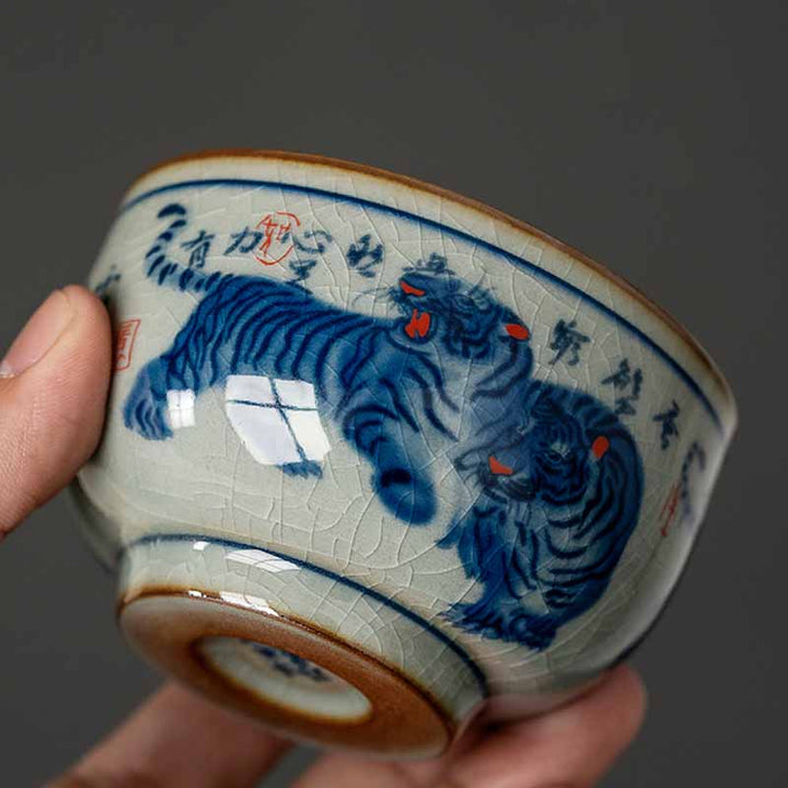 Buddha Stones Jingdezhen Malowane Ręcznie Uroczy Tygrys Ceramiczny Filiżanka Do Herbaty Kung Fu Miska 140 ml