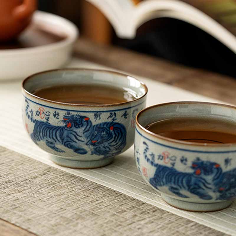 Buddha Stones Jingdezhen Malowane Ręcznie Uroczy Tygrys Ceramiczny Filiżanka Do Herbaty Kung Fu Miska 140 ml