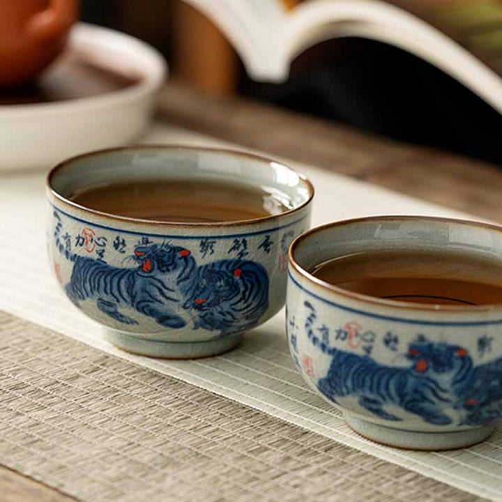 Buddha Stones Jingdezhen Malowane Ręcznie Uroczy Tygrys Ceramiczny Filiżanka Do Herbaty Kung Fu Miska 140 ml
