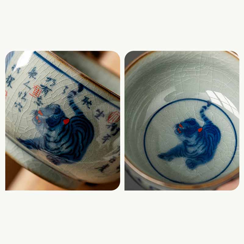 Buddha Stones Jingdezhen Malowane Ręcznie Uroczy Tygrys Ceramiczny Filiżanka Do Herbaty Kung Fu Miska 140 ml