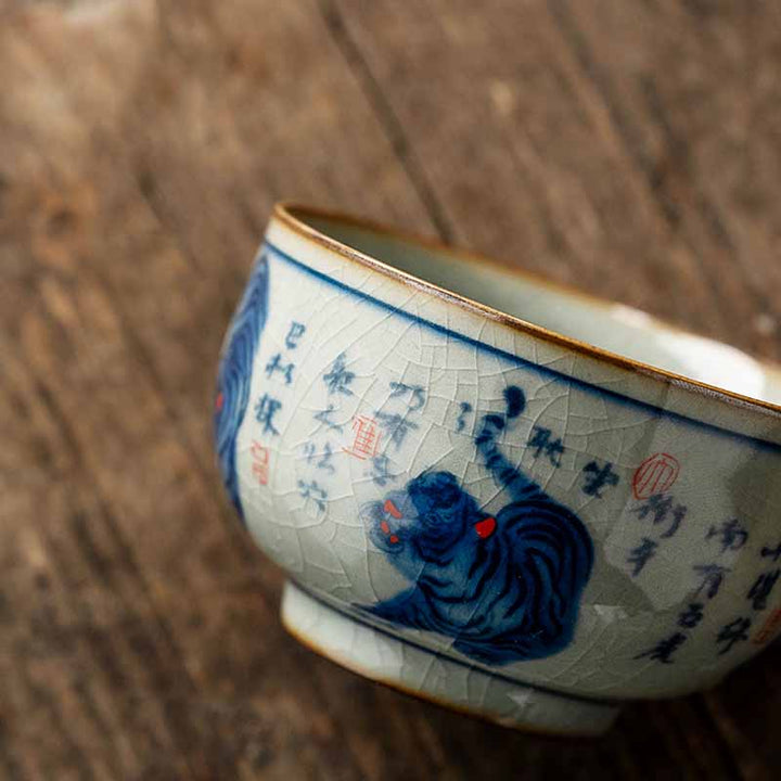 Buddha Stones Jingdezhen Malowane Ręcznie Uroczy Tygrys Ceramiczny Filiżanka Do Herbaty Kung Fu Miska 140 ml