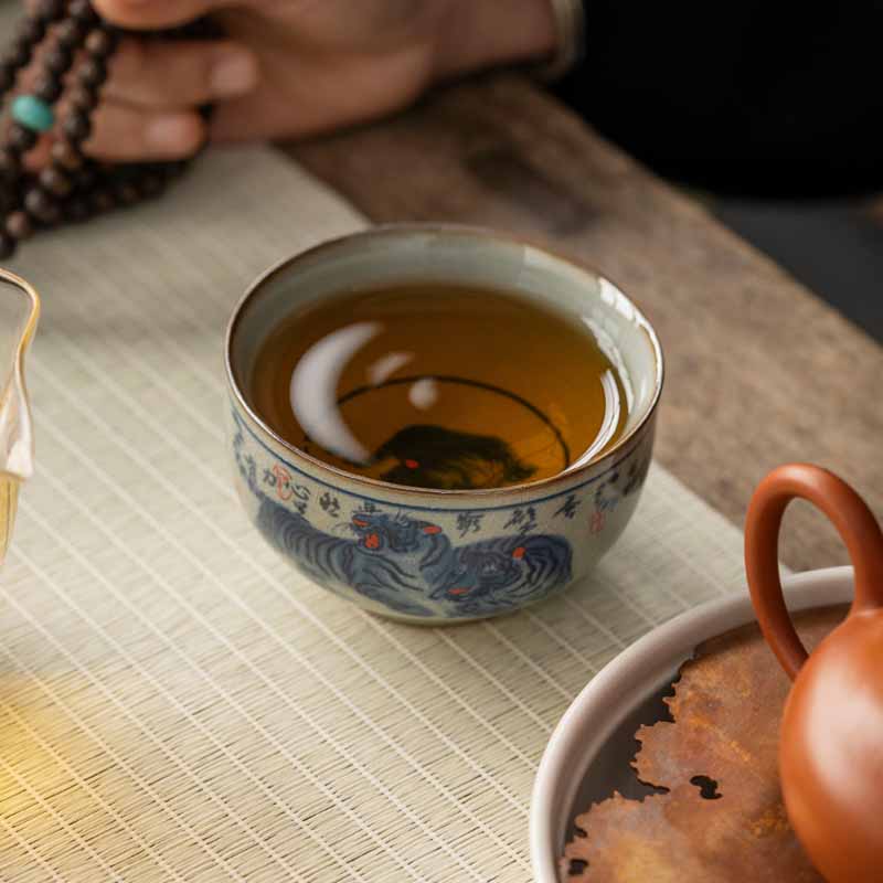 Buddha Stones Jingdezhen Malowane Ręcznie Uroczy Tygrys Ceramiczny Filiżanka Do Herbaty Kung Fu Miska 140 ml