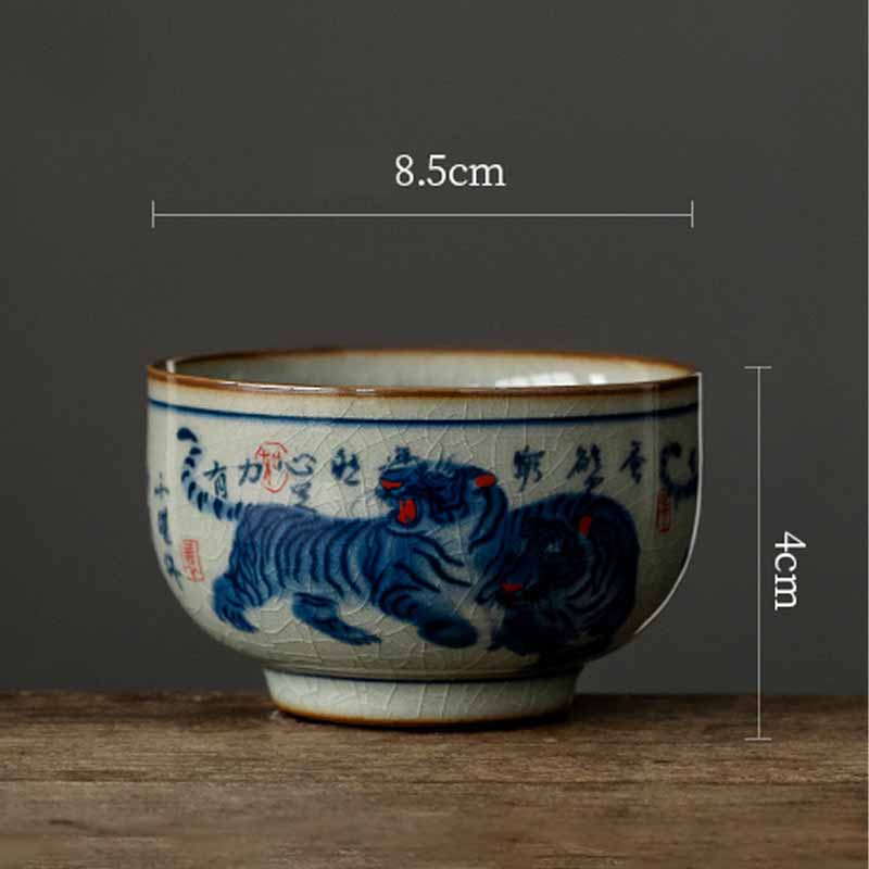 Buddha Stones Jingdezhen Malowane Ręcznie Uroczy Tygrys Ceramiczny Filiżanka Do Herbaty Kung Fu Miska 140 ml