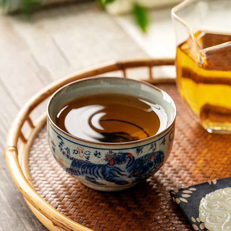 Buddha Stones Jingdezhen Malowane Ręcznie Uroczy Tygrys Ceramiczny Filiżanka Do Herbaty Kung Fu Miska 140 ml