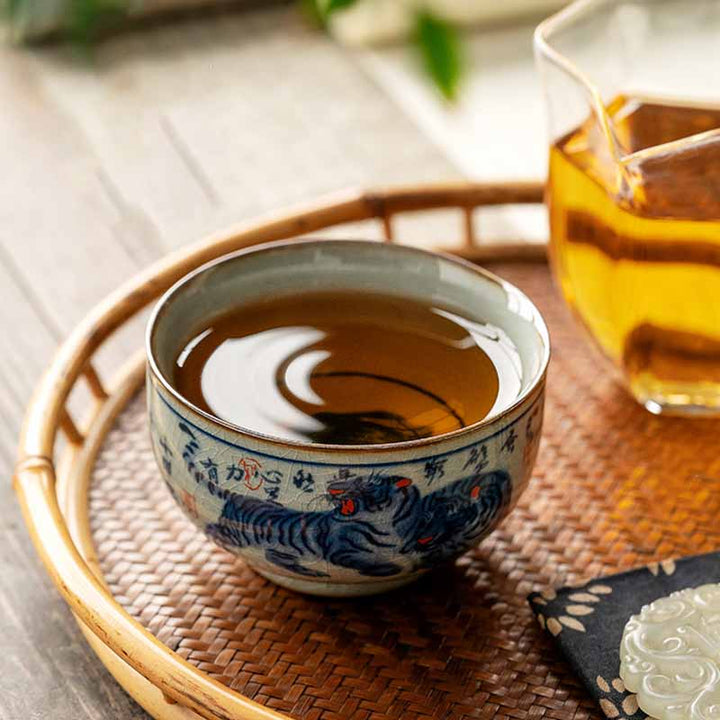 Buddha Stones Jingdezhen Malowane Ręcznie Uroczy Tygrys Ceramiczny Filiżanka Do Herbaty Kung Fu Miska 140 ml