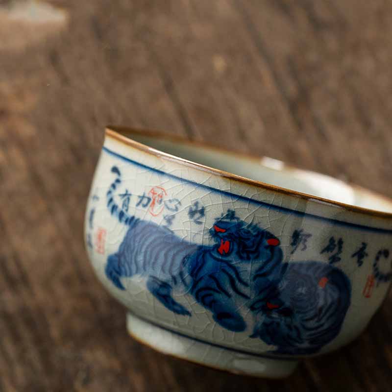 Buddha Stones Jingdezhen Malowane Ręcznie Uroczy Tygrys Ceramiczny Filiżanka Do Herbaty Kung Fu Miska 140 ml