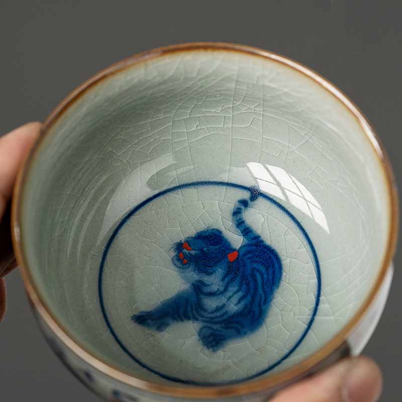 Buddha Stones Jingdezhen Malowane Ręcznie Uroczy Tygrys Ceramiczny Filiżanka Do Herbaty Kung Fu Miska 140 ml