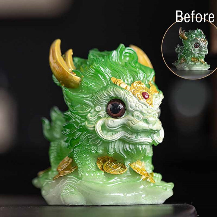 Buddha Stones Zmieniające Kolor Małe Kirin Żywica Herbata Zwierzęta Domowe Figurka Dekoracja - Zmiana koloru - Zielony Kirin 12*8*11,5 cm - image 18