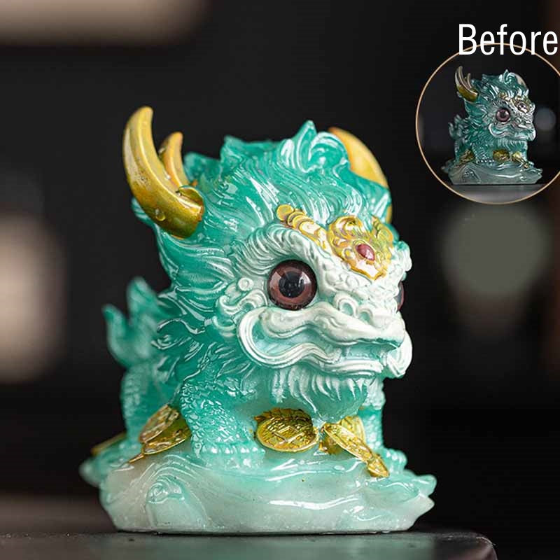 Buddha Stones Zmieniające Kolor Małe Kirin Żywica Herbata Zwierzęta Domowe Figurka Dekoracja - Zmiana koloru - Cyan Kirin 12*8*11,5 cm - image 20