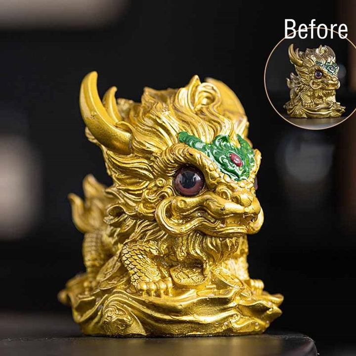 Buddha Stones Zmieniające Kolor Małe Kirin Żywica Herbata Zwierzęta Domowe Figurka Dekoracja - Zmiana koloru - Złoty Kirin 12*8*11,5 cm - image 17