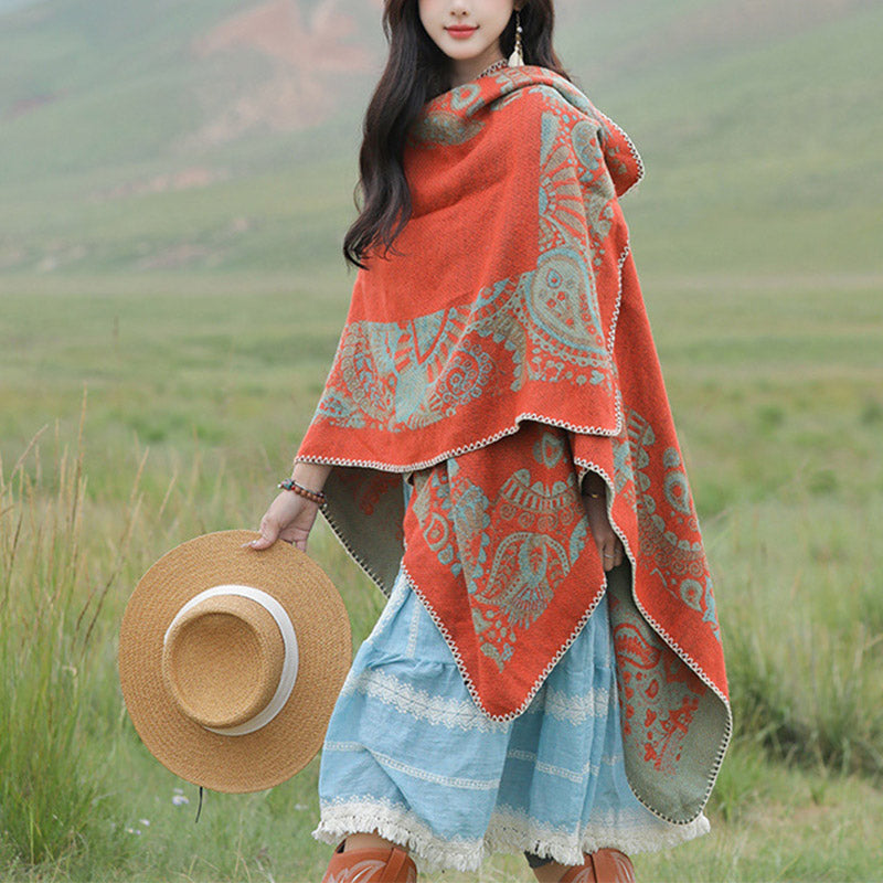 Buddha Stones Tybetański Szal Prosty Wzór Zimowy Przytulny Szalik Podróżny Otulacz - image 1