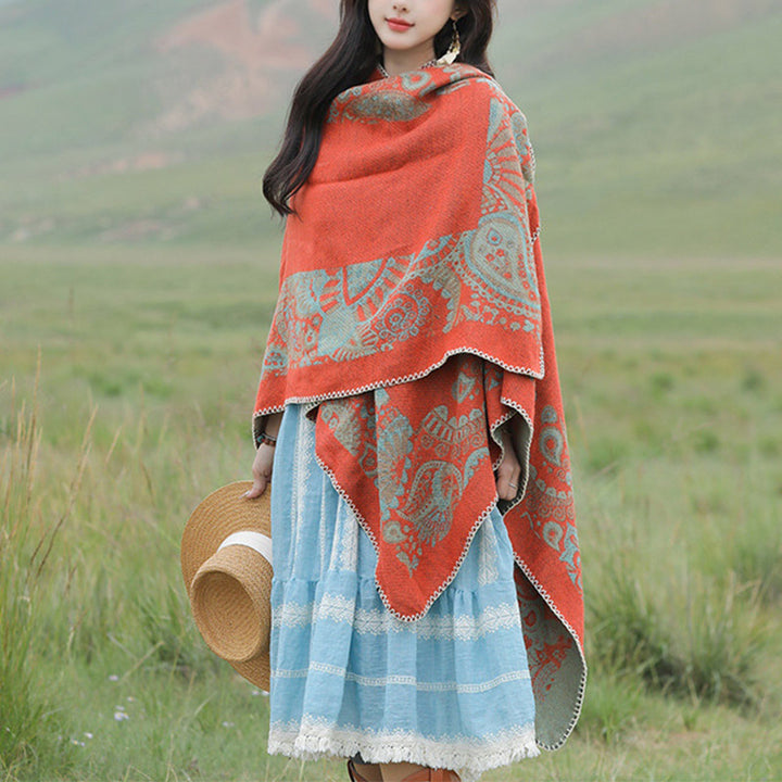 Buddha Stones Tybetański Szal Prosty Wzór Zimowy Przytulny Szalik Podróżny Otulacz - image 2