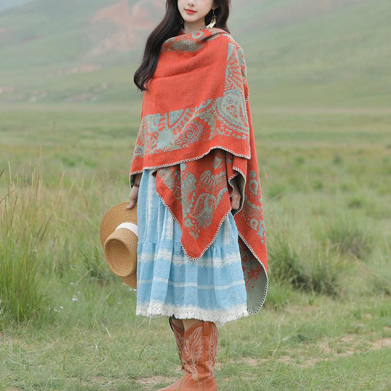 Buddha Stones Tybetański Szal Prosty Wzór Zimowy Przytulny Szalik Podróżny Otulacz - image 10