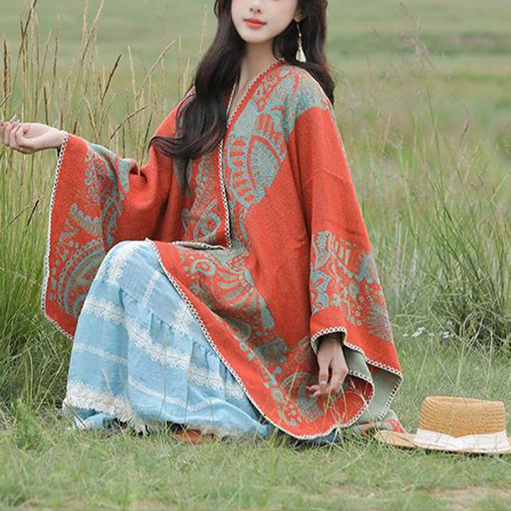 Buddha Stones Tybetański Szal Prosty Wzór Zimowy Przytulny Szalik Podróżny Otulacz - image 9